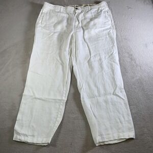 28 Palms Pants Mens XL White 100% Linen Elastic Waist Drawstring Beach Travel